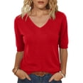 thumbnail image 1 of Garbnen Women Ribbed Shirt Knitted V Neck Half Sleeve Tops for Women Fitted Summer Stretch Basic Women Tunic Sweater Red XXL, 1 of 5