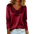 thumbnail image 1 of Garbnen Women Satin Top Cowl Neck Long Sleeve Shirt Women Spring Summer Business Round Neck Women Blouses, 1 of 4