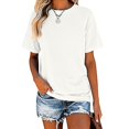 thumbnail image 1 of Garbnen Women Short Sleeve Tops Casual Crew Neck Tshirts for Women Basic Solid Color Lightweight Dressy Women's Tunic Tops White L, 1 of 5