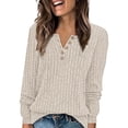 thumbnail image 1 of Garbnen Women Sweater Ribbed Knit Basic Henley Long Sleeve Shirts Women Lightweight Soft Fall Winter Warm Fashion Tunic Tops Beige L, 1 of 4