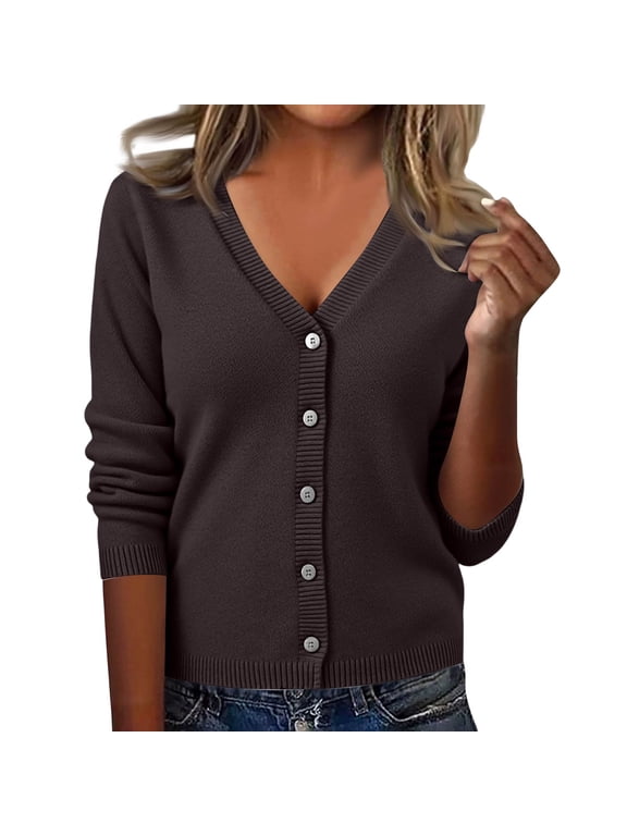 Women Sweaters Cardigan Lightweight Button Down Long Sleeve Sweater Shirts for Women V Neck Open Front Knit Trendy Clothes L