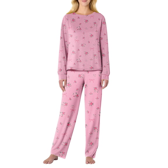 Garbnen Women Valentine Pajamas Set Bow Print Crew Neck Long Sleeve Top with Jogger Pants Spring Summer Sleepwear 2 Pieces Clothes