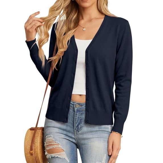 Garbnen Women's Cardigan Sweaters Lightweight Button Up Sweater Tops for Women Long Sleeve V Neck Open Front Knit Fashion Clothes M
