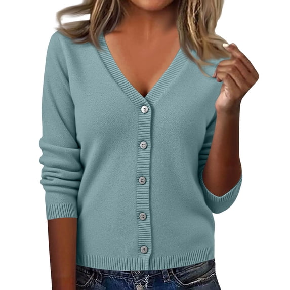 Garbnen Women's Cardigan Sweaters Lightweight Button Up Women Long Sleeve Sweater V Neck Open Front Knit Trendy Clothes XL
