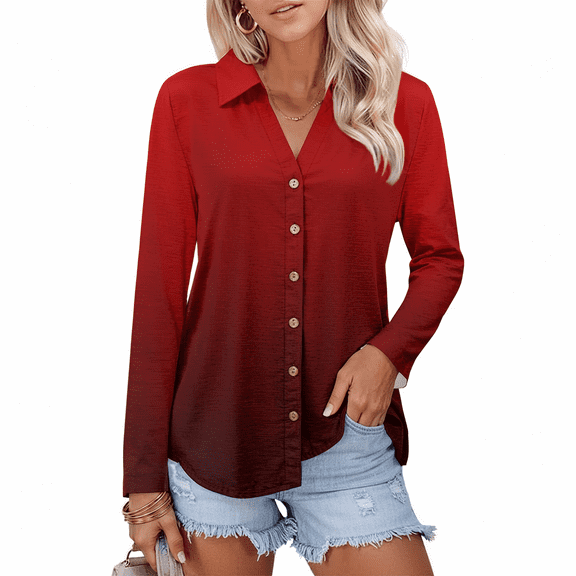 Garbnen Women's Collared Shirts Gradient Womens Button Down Shirt Spring Summer Dressy Women's Long Sleeve Tops