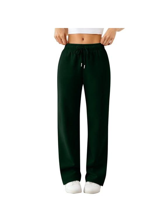 Women's Fleece Lined Sweatpants Drawstring Thermal Womens Pants Straight Leg Plush Spring Winter Warm with Pocket Womens Lounge Pant