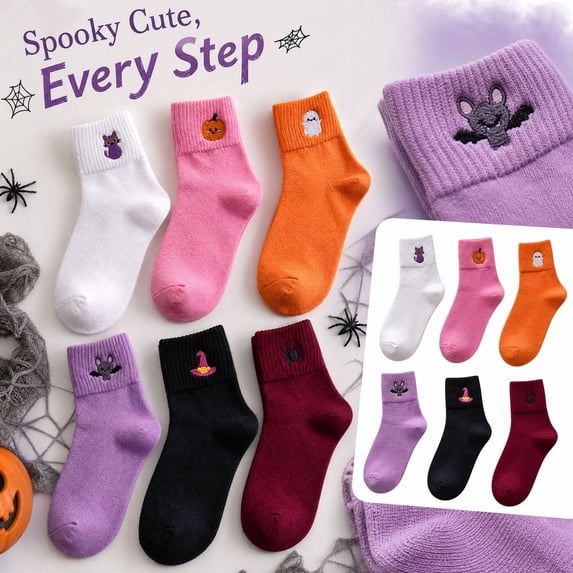 Garbnen Women's Halloween Crew Socks Cute Funny Graphic Womens Mid Calf Socks Spooky Fall Winter Comfy Halloween Gift for Women