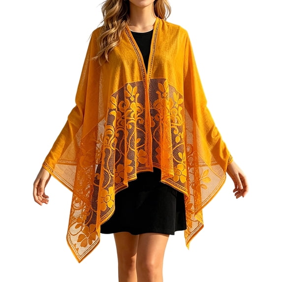 Garbnen Women's Lightweight Sheer Lace Wrap Cover Up Hollow Out Tassel Sun Protection Beach Shawl for Vacation