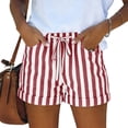 thumbnail image 1 of Garbnen Women's Linen Shorts Striped Drawstring Womens Summer Shorts Beach Vacation Color Block Shorts with Pockets for Women Red M, 1 of 4