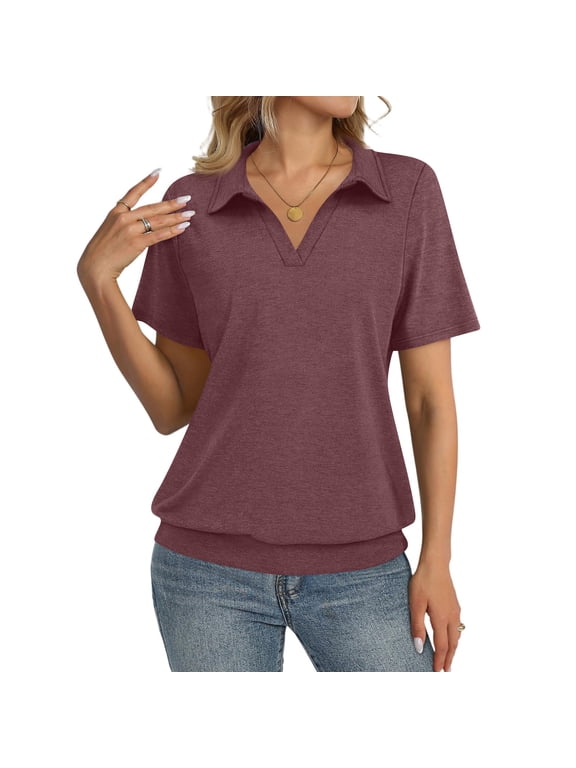 Women's Polo Shirt Lapel Fitted Dressy Short Shirts for Women V Neck Spring Summer Business Womens Tunic Tops