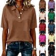 thumbnail image 1 of Garbnen Women's Polo Shirts Raglan Collared Henley Women Short Sleeve Tops Solid Color Casual Dressy Business Golf Shirts Women Yellow L, 1 of 7