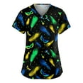 thumbnail image 1 of Garbnen Women's Scrub Tops Mardi Gras Stretch V Neck Short Sleeve Workwear Nurse Uniforms with Pocket Carnival Fat Tuesday Womens Shirts Casual S-5xl, 1 of 4