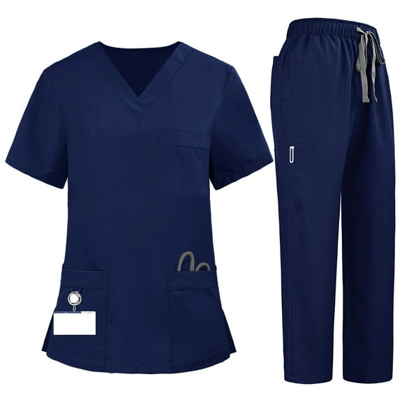 Garbnen Women's Scrubs Set Stretch V-Neck Scrub Tops for Women Fitted & Cargo Pants Nurse Working Uniforms with Pockets