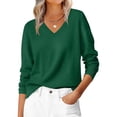 thumbnail image 1 of Garbnen Women's Sweater Knitted Basic V Neck Women's Long Sleeve Tops Lightweight Soft Fall Winter Warm Dressy Tunic Tops for Women Green L, 1 of 6