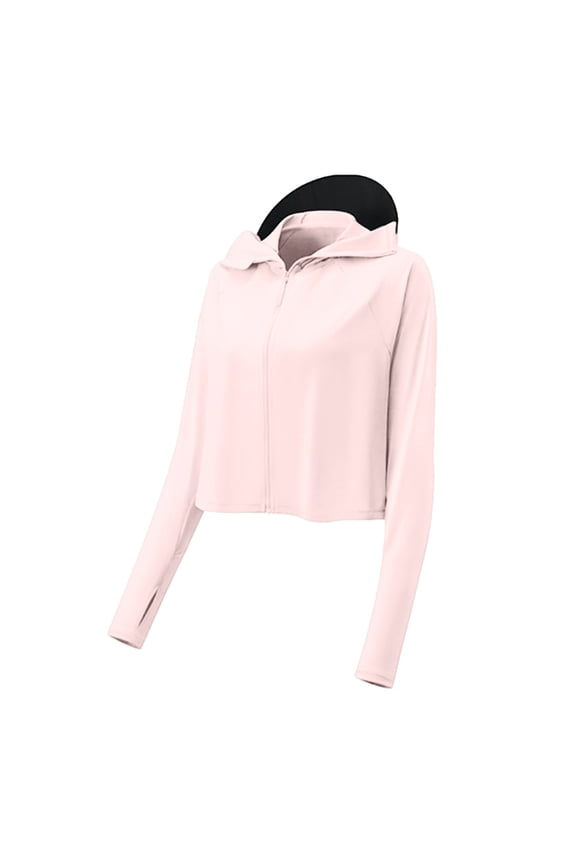Women's UPF 50+ Ice Silk Sun Protection Hooded Cycling Jacket Full Zip Cropped Long Sleeve with Thumb Holes Breathable Quick Dry for Outdoor Sports