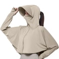 thumbnail image 1 of Garbnen Women's UPF 50+ Ice Silk Sun Protection Hoodie Jacket with Face Mask and Thumb Holes Full Zip Crop Top Cooling Outdoor Camping Cycling Womens Summer Tshirts, 1 of 4