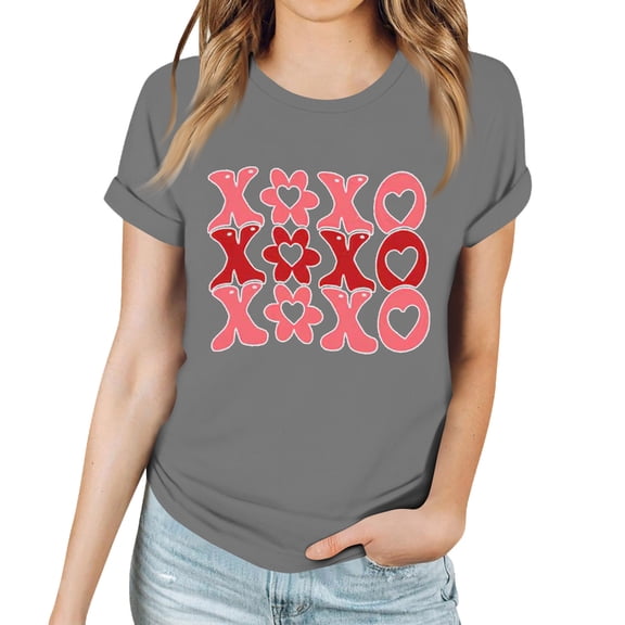 Garbnen Women's Valentine Tops Crew Neck Love Heart Print Womens Short Sleeve Shirts Spring Summer Womens T Shirts