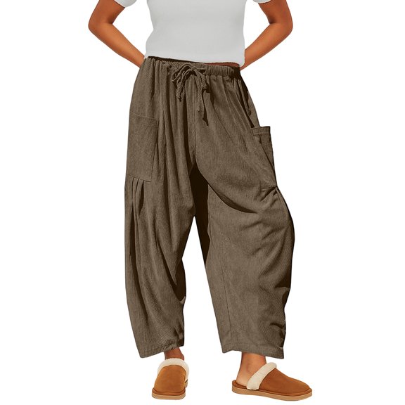 Garbnen Womens Corduroy Pants Trendy Drawstring Womens Wide Leg Pant Loose Fit Spring Summer Womens Lounge Pant with Pocket