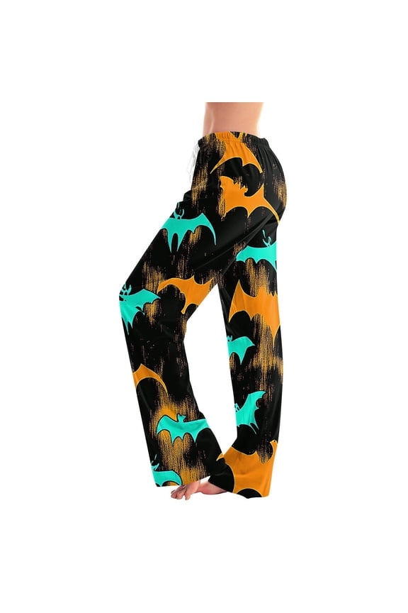 Womens Halloween Pajama Pants Ghost Print Lounge Pants Women Comfy Cute Elastic Waist Fall Winter Wide Leg Sleep Pants for Women Blue XL