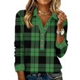 thumbnail image 1 of Garbnen Womens Henley Shirt Spring Summer Plaid Womens Long Sleeve Tops Fashion Trendy Vacation Button Women's Blouses, 1 of 4