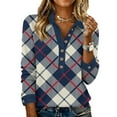 thumbnail image 1 of Garbnen Womens Henley Shirts Plaid Spring Summer Long Sleeve Shirt for Women Vacation Loose Trendy Button Blouses for Women, 1 of 4