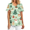 thumbnail image 1 of Garbnen Womens Holiday Scrub Tops Funny Xmas Printed V Neck Short Sleeve Fall Scrubs Top Nursing Tops with Pocket S-5XL, 1 of 5