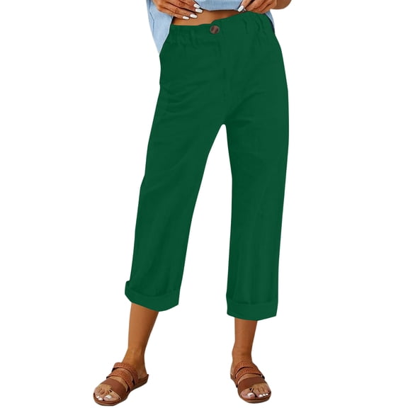Garbnen Womens Linen Pants Casual Baggy High Waisted Women Straight Leg Pants Summer Beach Vacation Womens Trousers