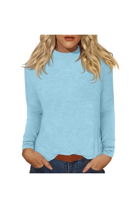 Womens Mock Turtleneck Tops Relaxed Fit Womens Shirts Long Sleeve Spring Summer Fashion Basic Blouses Women