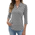 thumbnail image 1 of Garbnen Womens Polo Shirts 3/4 Sleeve Polka Dot Lapel Collar Womens V Neck Tops Business Fitted Tunics Tops for Women with Front Pocket, 1 of 5