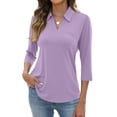 thumbnail image 1 of Garbnen Womens Polo Shirts 3/4 Sleeve Purple Turn Down Collar V Neck T Shirts for Women Fitted Spring Women's Blouses with Pocket, 1 of 5