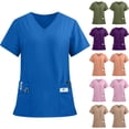 thumbnail image 1 of Garbnen Womens Scrub Top V Neck Short Sleeve Nurses Working Uniforms Plain Women's Medical Scrub Tops with Pockets S-5xl, 1 of 5