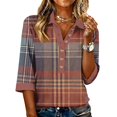 thumbnail image 1 of Garbnen Womens Shirts 3/4 Sleeve Fashion Plaid Color Block Womens Henley Shirts Spring Summer Elbow Length Sleeve Button Women Blouses, 1 of 4