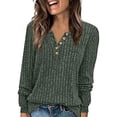thumbnail image 1 of Garbnen Womens Sweater Ribbed Knit Basic Henley Women Long Sleeve Tops Lightweight Soft Fall Winter Warm Fashion Tunics Tops for Women Green L, 1 of 4