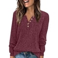 thumbnail image 1 of Garbnen Womens Sweater Ribbed Knit Basic Henley Women's Long Sleeve Tops Lightweight Soft Fall Winter Warm Trendy Tunic Tops Red XL, 1 of 4
