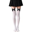 thumbnail image 1 of Garbnen Womens Thigh High Stockings with Bow Over Knee Socks Comfortable Lightweight Hosiery for Halloween and Daily Wear, 1 of 4