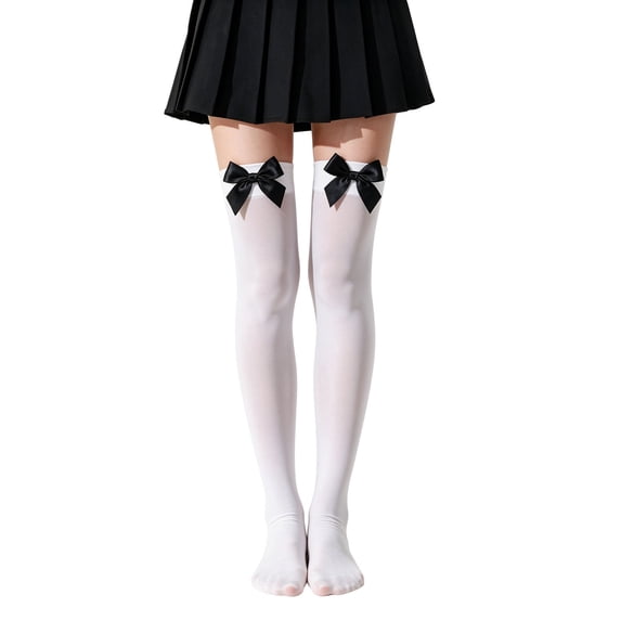Garbnen Womens Thigh High Stockings with Bow Over Knee Socks Comfortable Lightweight Hosiery for Halloween and Daily Wear