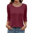 thumbnail image 1 of Garbnen Womens Tops 3/4 Length Sleeves Red Spring Summer Crewneck Shirt Women Dressy Loose Trendy Tunic Tops for Women, 1 of 4