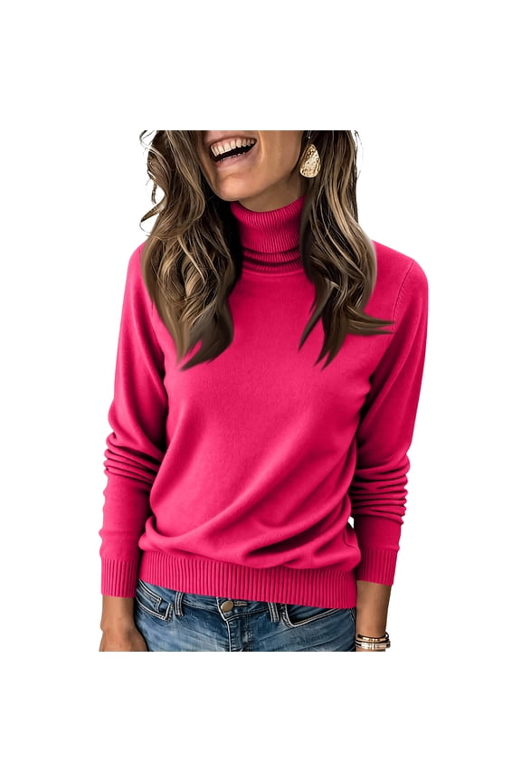 Womens Turtleneck Sweater Fitted Knitted Women Long Sleeve Tops Soft Basic Spring Fashion Mock Neck Woman Blouse L