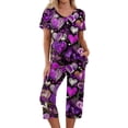 thumbnail image 1 of Garbnen Womens Valentine Pajama Set V Neck Capri Pants Short Sleeve Sleepwear Heart Print 2 Piece Lounge Sets with Pockets, 1 of 7