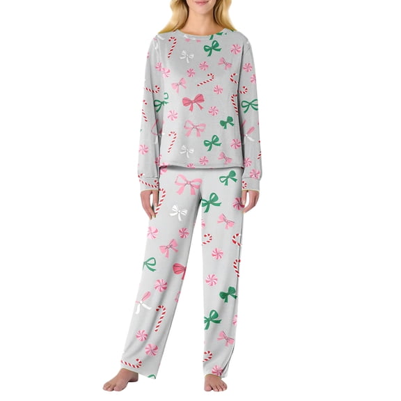 Garbnen Womens Valentines Pajama Set Bow Print Crew Neck Long Sleeve Sleepwear Top and Jogger Pants Spring Summer Loungewear Sleepwear