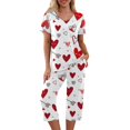thumbnail image 1 of Garbnen Womens Valentines Pajama Set V Neck Short Sleeve Capri Pants Heart Print Womens 2 Piece Pajama Sets with Pockets, 1 of 7