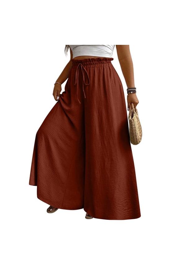 XL-5XL Plus Size Palazzo Pants for Women Casual Flowy High Waisted Women's Wide Leg Pants Summer Beach Vacation Trouser Pants