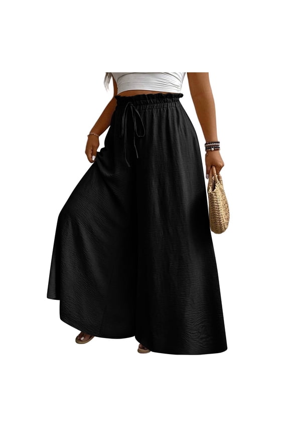 XL-5XL Plus Size Womens Palazzo Pants Flowy Elastic Waist Wide Leg Womens Pants Summer Beach Travel Trousers for Women