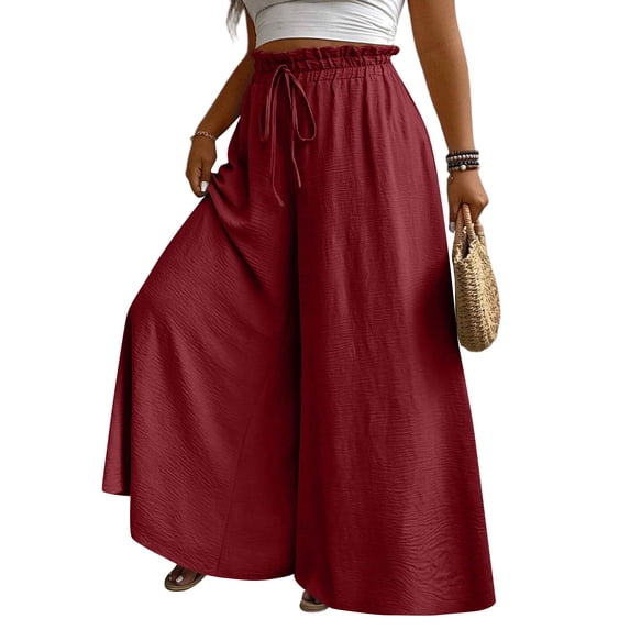 Garbnen XL-5XL Plus Size Womens Pants Palazzo Flowy Elastic Waist Wide Leg Pants Women Summer Beach Travel Trousers for Women