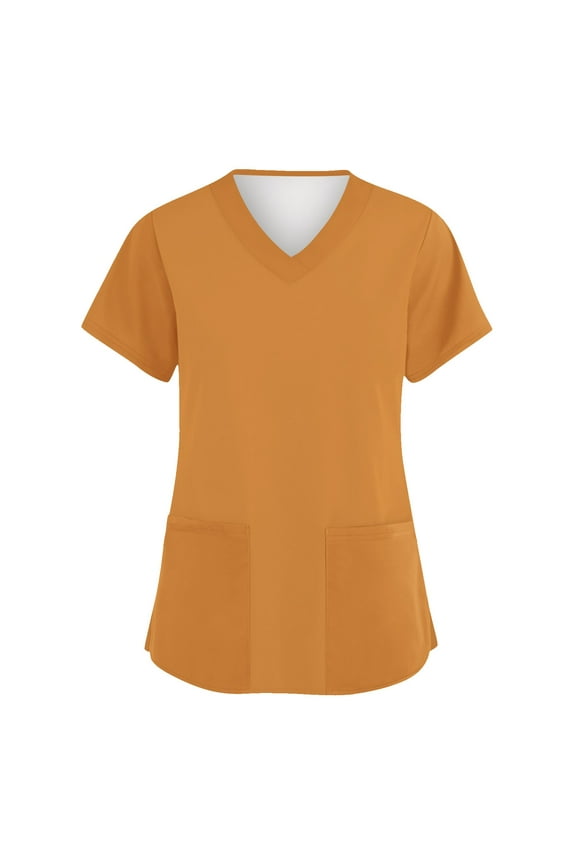 Yellow Scrub Tops Women Stretch V Neck Short Sleeve Nursing Uniforms with Pocket Solid Color Women's Shirts S-5XL