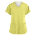 thumbnail image 1 of Garbnen Yellow Scrubs Tops for Women Stretch V Neck Short Sleeve Working Uniform Nursing Top with Pocket Solid Color Women's Shirts S-5XL, 1 of 5