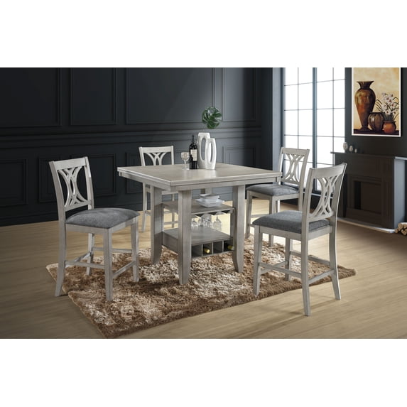 Garcia 5 Piece Counter Height Storage Dining Set, Wash White Wood ...