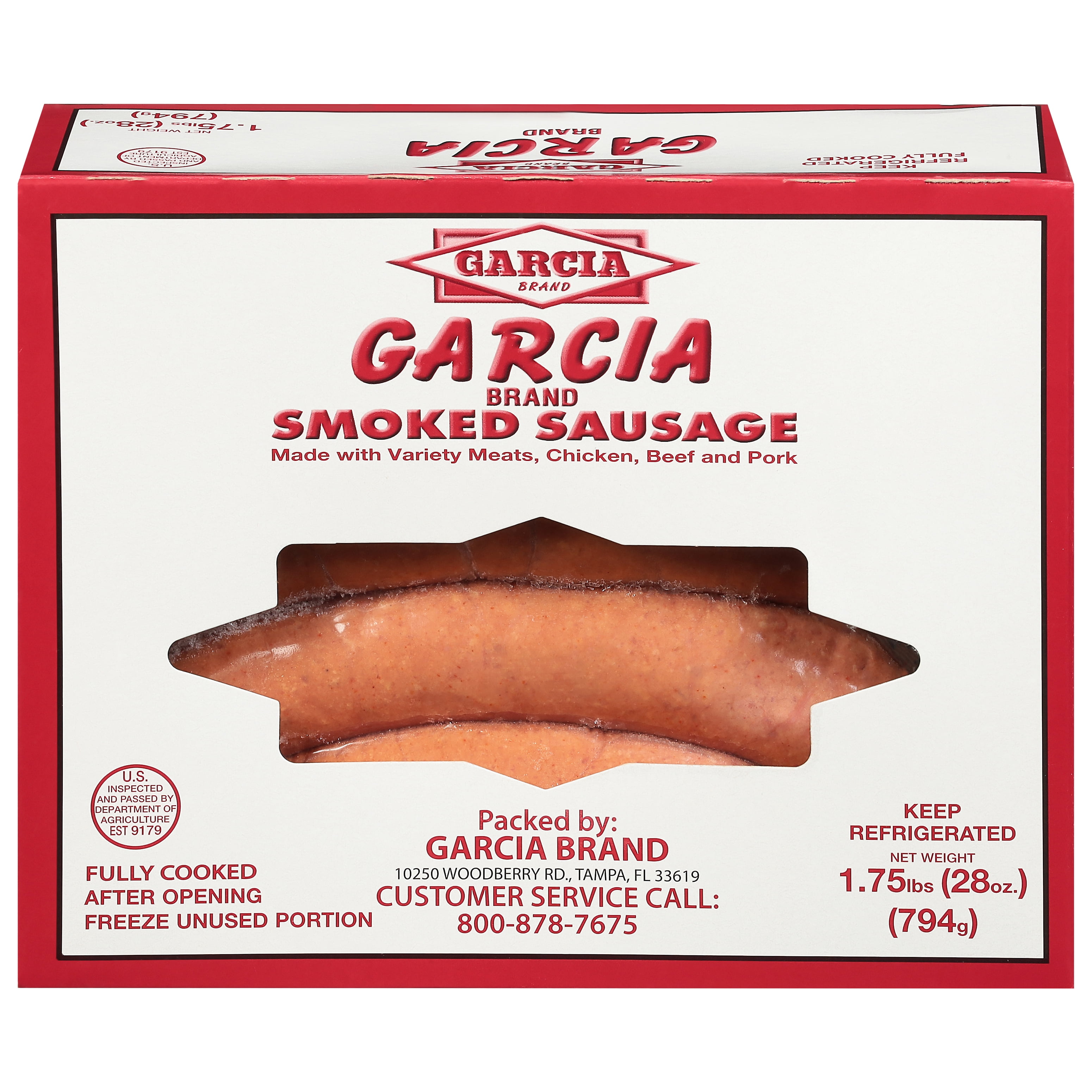 Garcia Brand Smoked Beef & Pork Sausage, 1.75 lb.