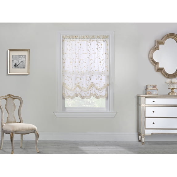 Garcia Embroidered Balloon Sheer with Scallop Detail 52" x 63" in Cream