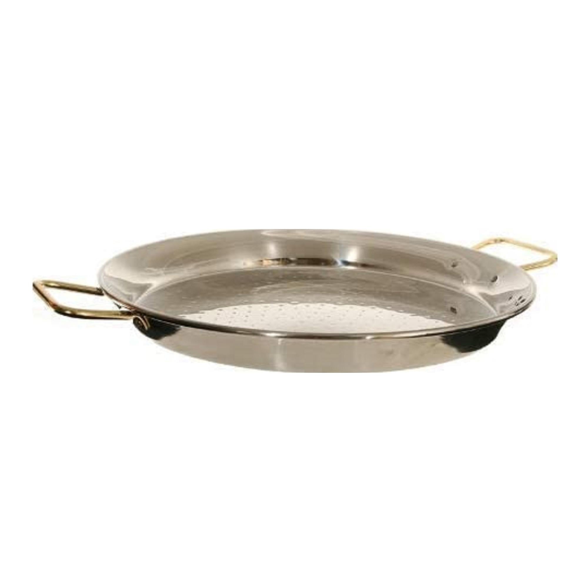 24-Inch Stainless Steel Paella Pan with Gold Handles